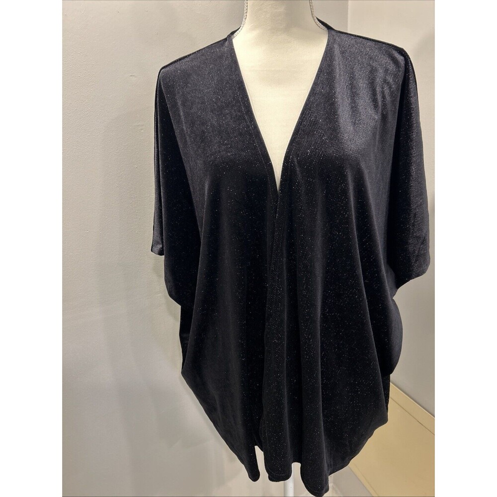 Madden NYC Black Shiny Shimmer  Sparkle Velour Shawl Jacket Women OSFM